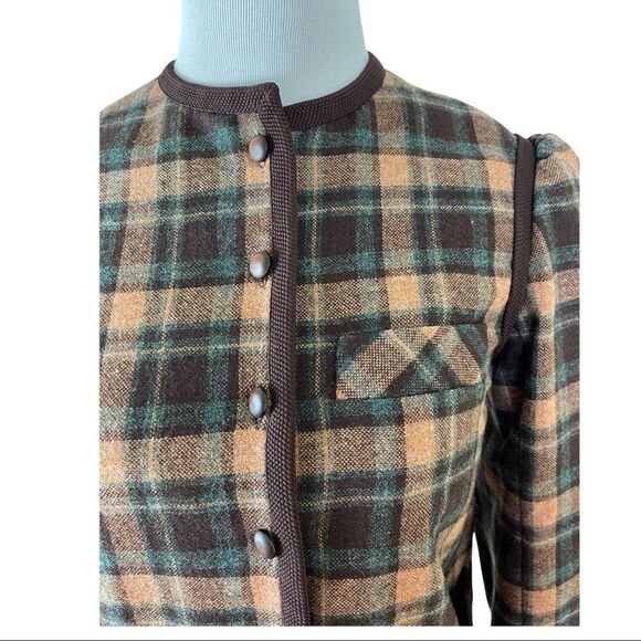 Vintage Vouge Paris Orginal Brown Plaid Blazer Sz S Collegiate Preppy Office EUC - Picture 3 of 10
